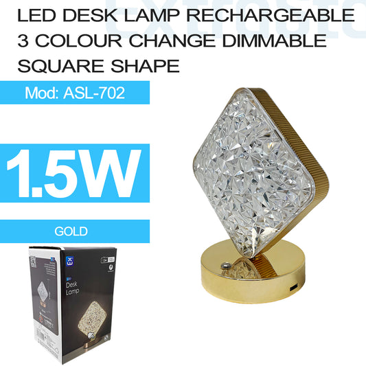 LED Desk Lamp Rechargeable, Square Shape, 3 Color Change Dimmable (ASL-702)