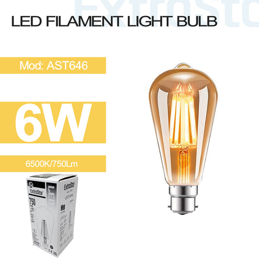 6W LED Filament Light Bulb E27 6500K 750lm (AST646)