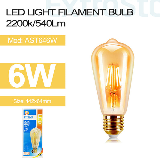 6W E27 Filament LED Light Bulb Warm White (AST646W)
