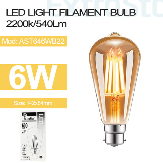 6W LED Filament Light Bulb B22, 2200K (AST646WB22)