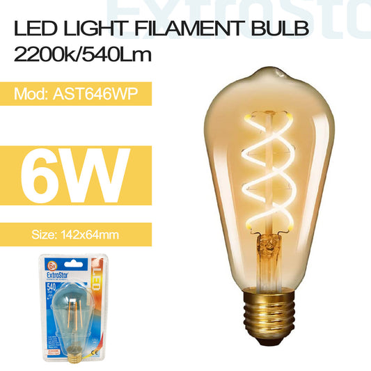 6W LED Filament Light Bulb E27, 2200K Clamshell (AST646WP)