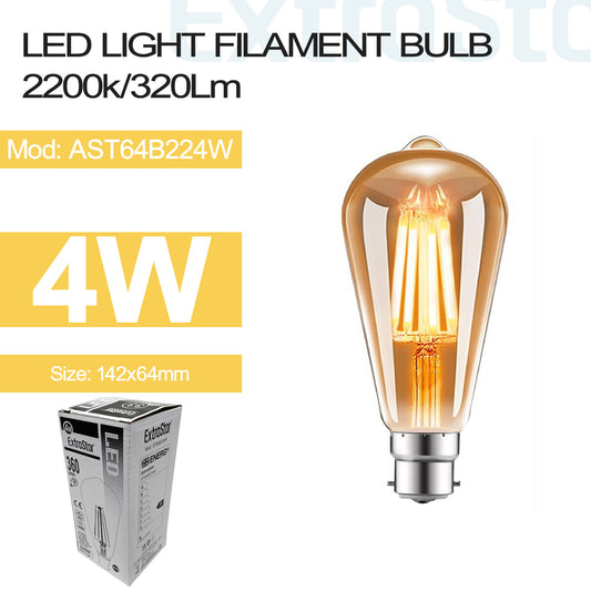 4W Filament Light Bulb B22, 2200K (AST64B224W)