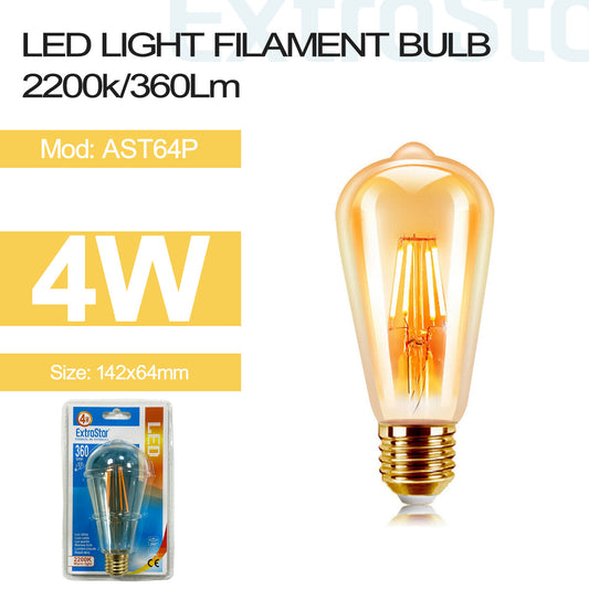 4W LED Filament Light Bulb E27, 2200K Clamshell (AST64P)
