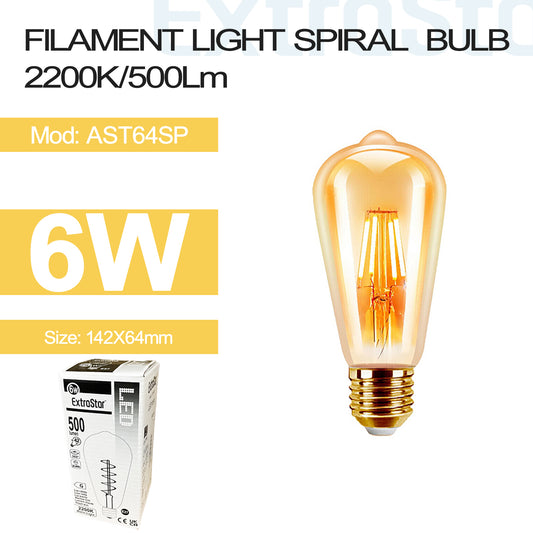 6W Filament Light Spiral Bulb E27, 2200K (AST64SP)
