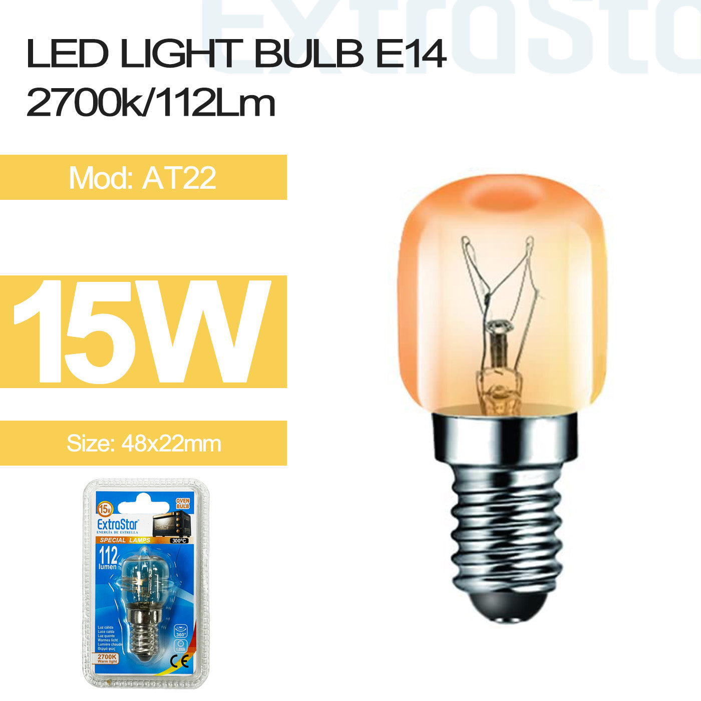 15W Special Bulb For Oven E14, 2700K (AT22)