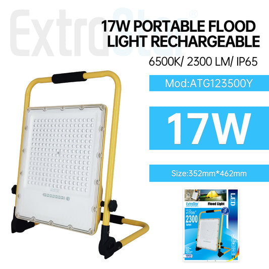 17W Portable Flood Light Rechargeable, 6500K, IP65, 2300 Lumen, Yellow (ATG123500Y)