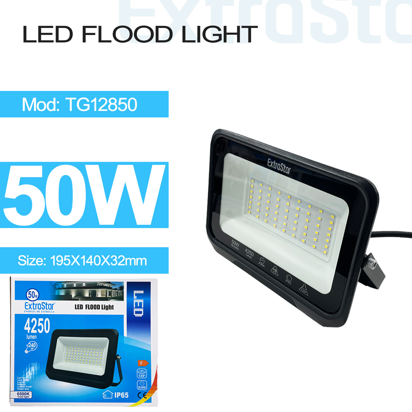 50 W LED Flood Light, 6500K, IP65 (ATG12850)