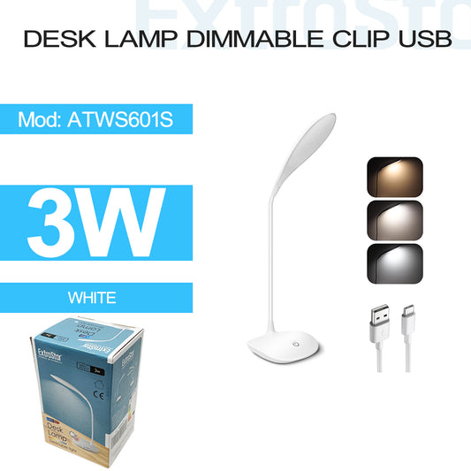 Desk Lamp Dimmable USB 3W, white (ATWS601S)
