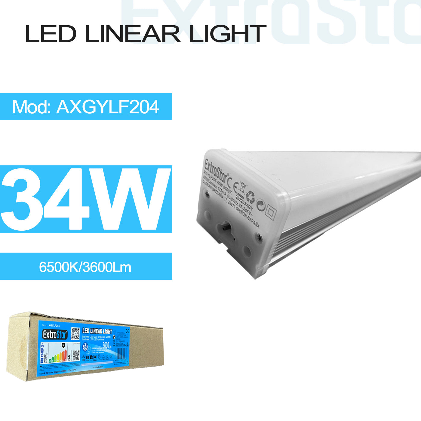 34W LED LINEAR LIGHT 1.2M 3600LM 6500K (AXGYLF204)