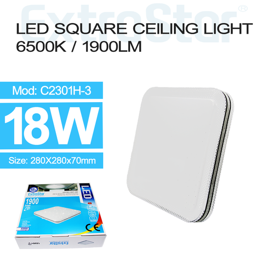 ExtraStar 18W LED Square Ceiling Light, 6500K, Model: AC2301H-3