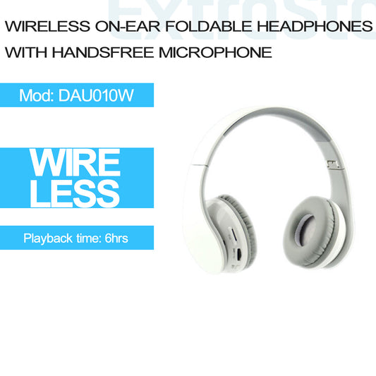 Wireless On-Ear Foldable Headphones with Handsfree Microphone - White (DAU010W)