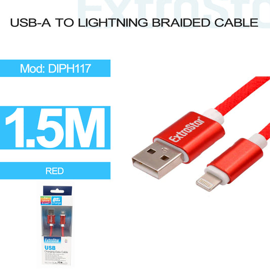 USB-A to Lightning Braided Cable 1.5m Red (DIPH117)