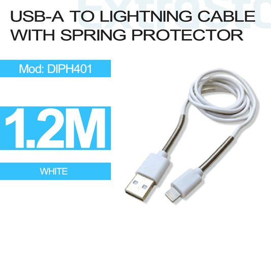 USB-A to Lightning Cable with Spring Protector 1.2m White (DIPH401)