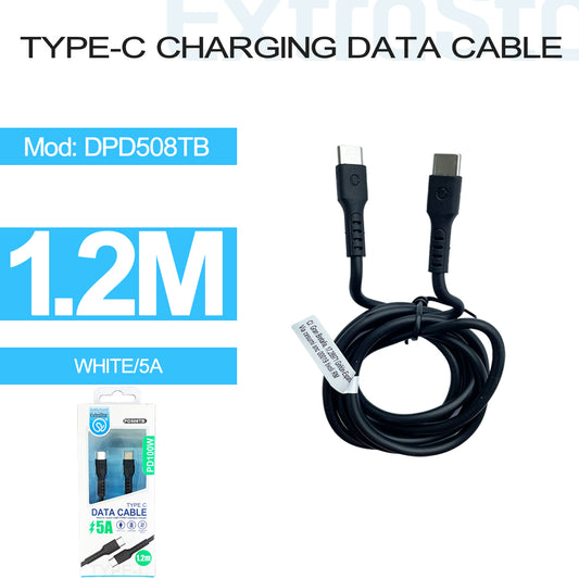 Type C to Type C Data Cable, PD100W , 5A Quick Charge, 1.2M, Black (DPD508TB)