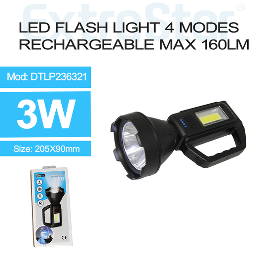 3W Portable LED Torch Rechargeable, 6500K, 4 mode (DTLP236321)