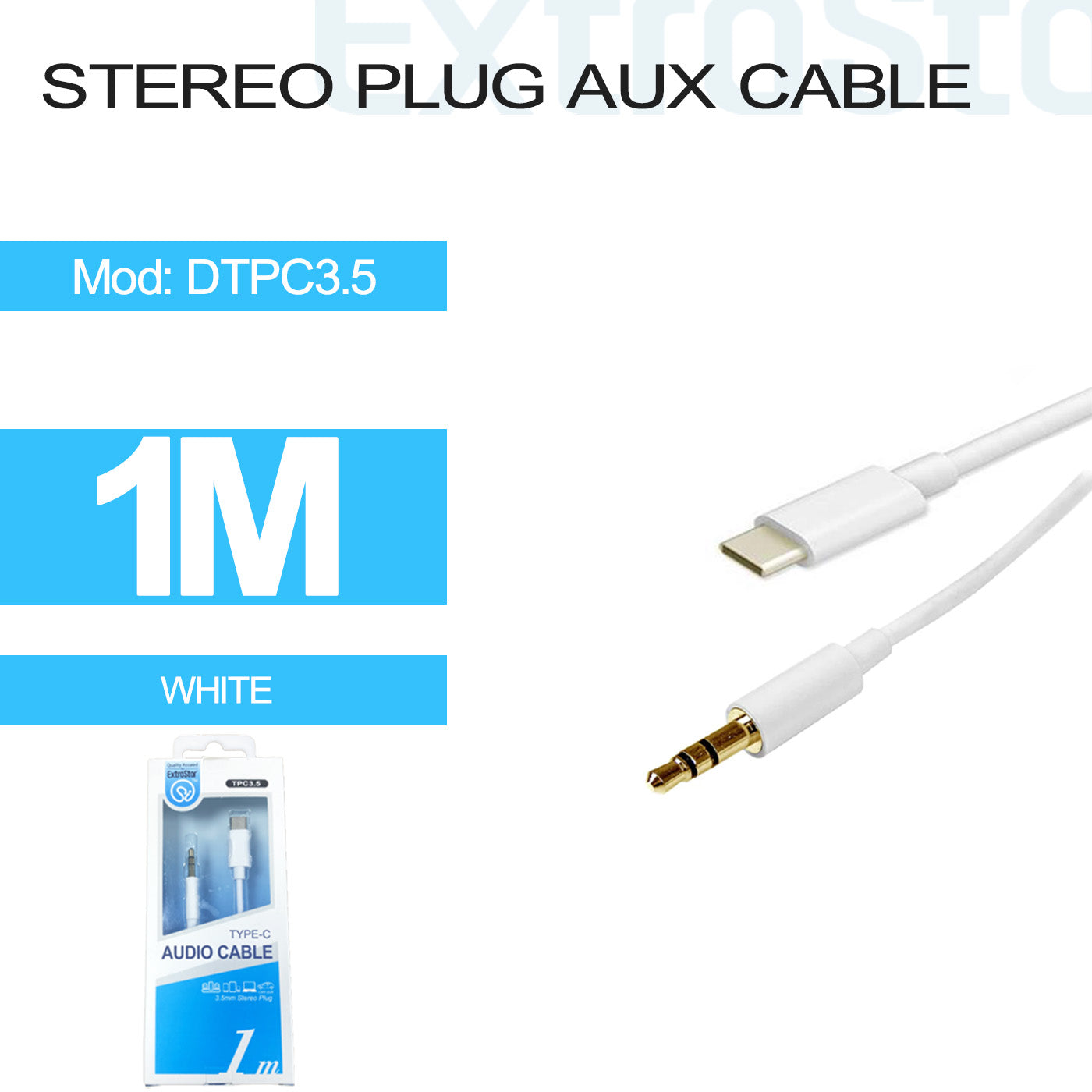 Type C 3.5mm Stereo Plug Aux Cable 1M, White (DTPC3.5)