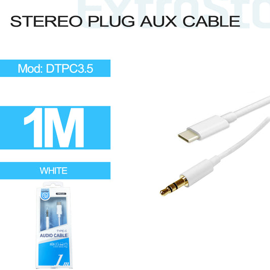 Type C 3.5mm Stereo Plug Aux Cable 1M, White (DTPC3.5)