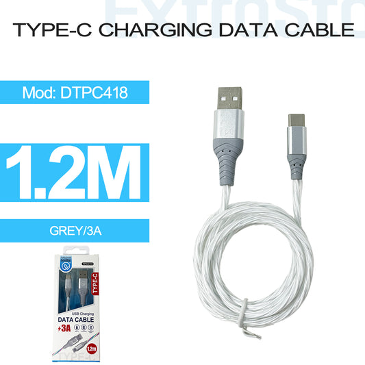 Type C Charging Data Cable, 3A 1.2m, light up when charging (DTPC418)