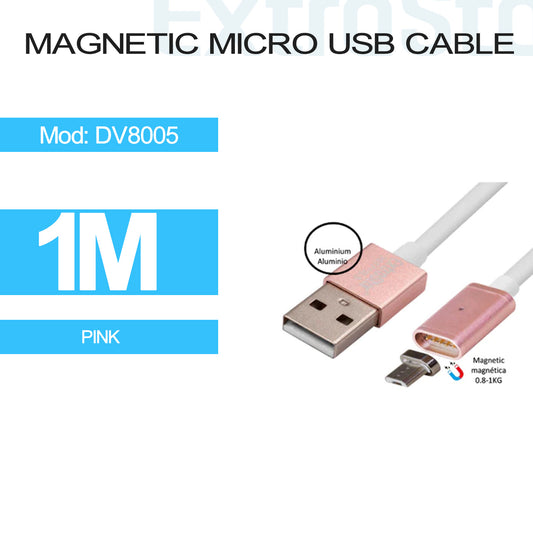 Magnetic USB-A to Micro USB Cable 1m Pink (DV8005)