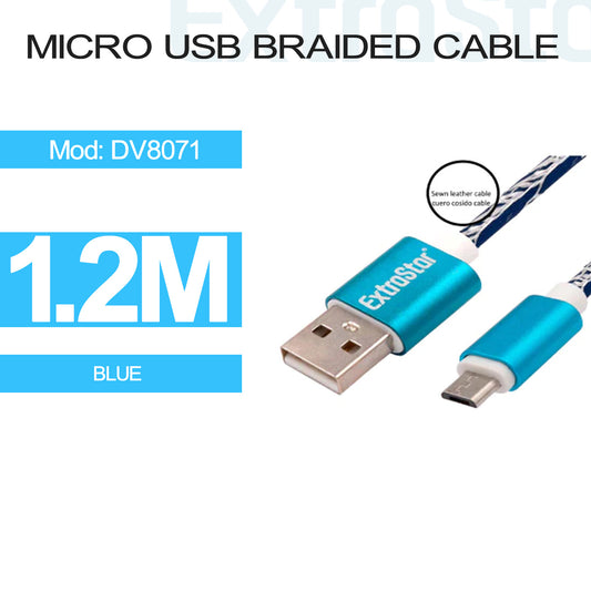 USB-A to Micro USB Braided Cable 1.2m Blue (DV8071)