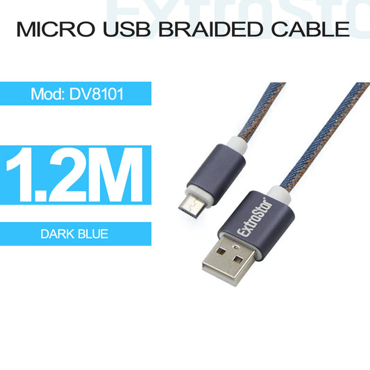 USB-A to Micro USB Braided Cable 1.2m Blue (DV8101)
