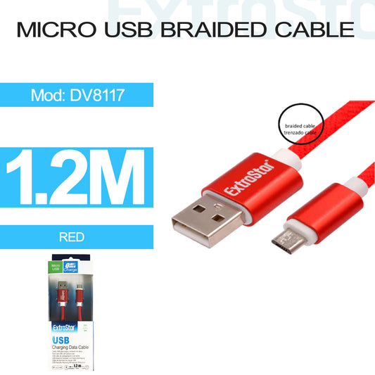 USB-A to Micro USB Braided Cable 1.2m Red (DV8117)