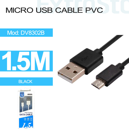 USB-A to Micro USB Cable 1.5m PVC Black (DV8302B)