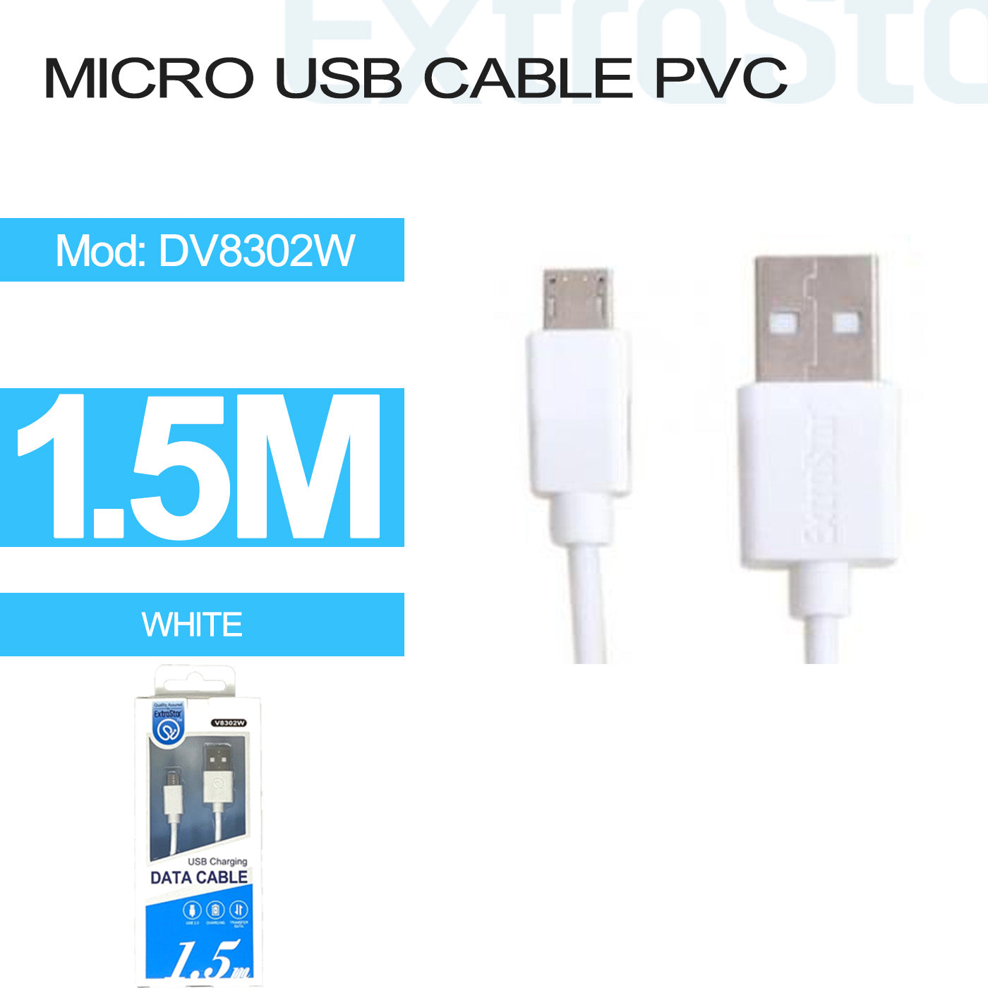 USB-A to Micro USB Cable 1.5m PVC White (DV8302W)