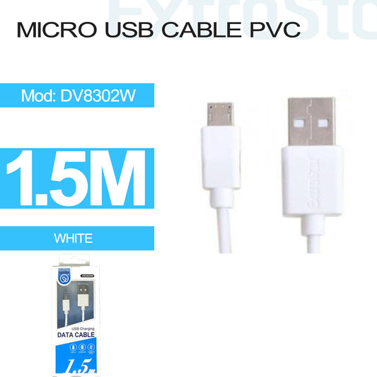USB-A to Micro USB Cable 1.5m PVC White (DV8302W)