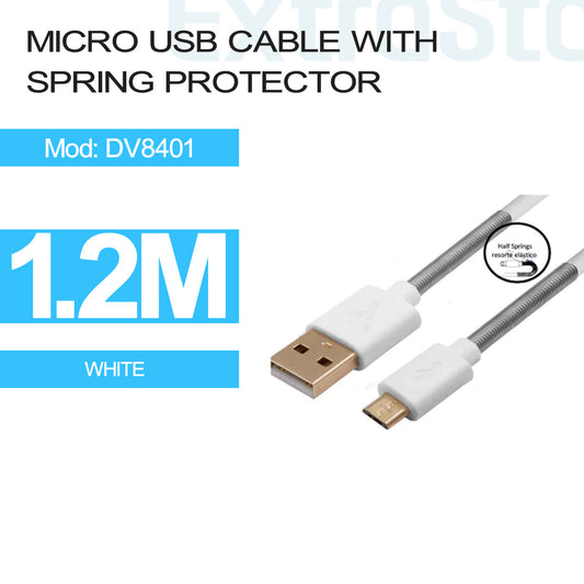 USB-A to Micro USB Cable with Spring Protector 1.2m White (DV8401)