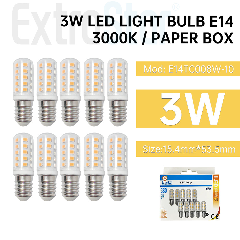 3W LED Mini Bulb E14, 3000K, Pack of 10 (AE14TC008W-10)
