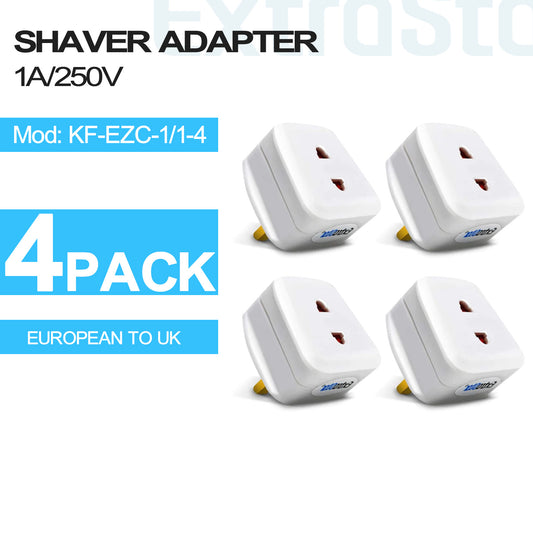 European to UK Travel Adapter - White (4 Pack) (KF-EZC-1/1-4)
