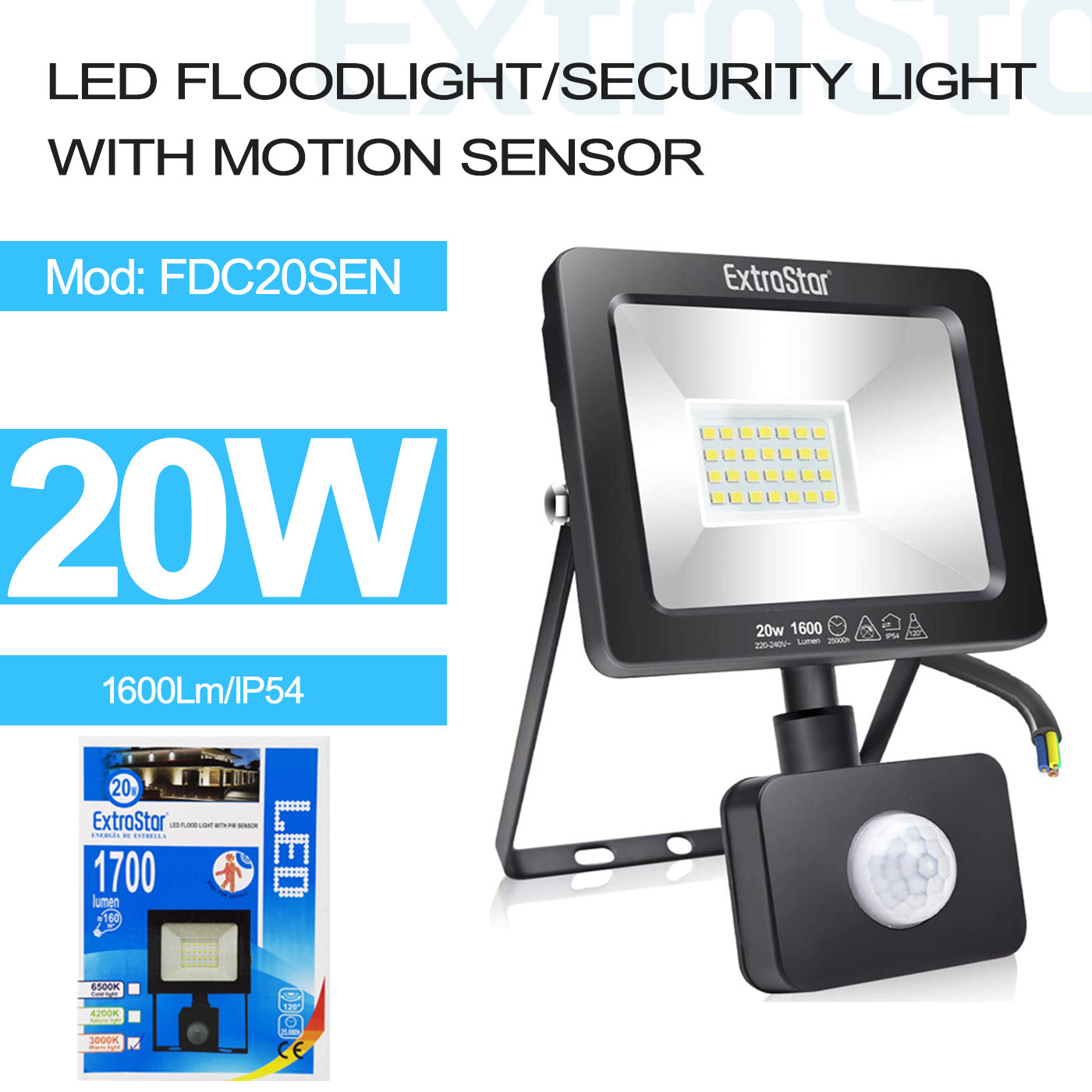 20W LED Floodlight/Security Light with Motion Sensor (FDC20SEN)