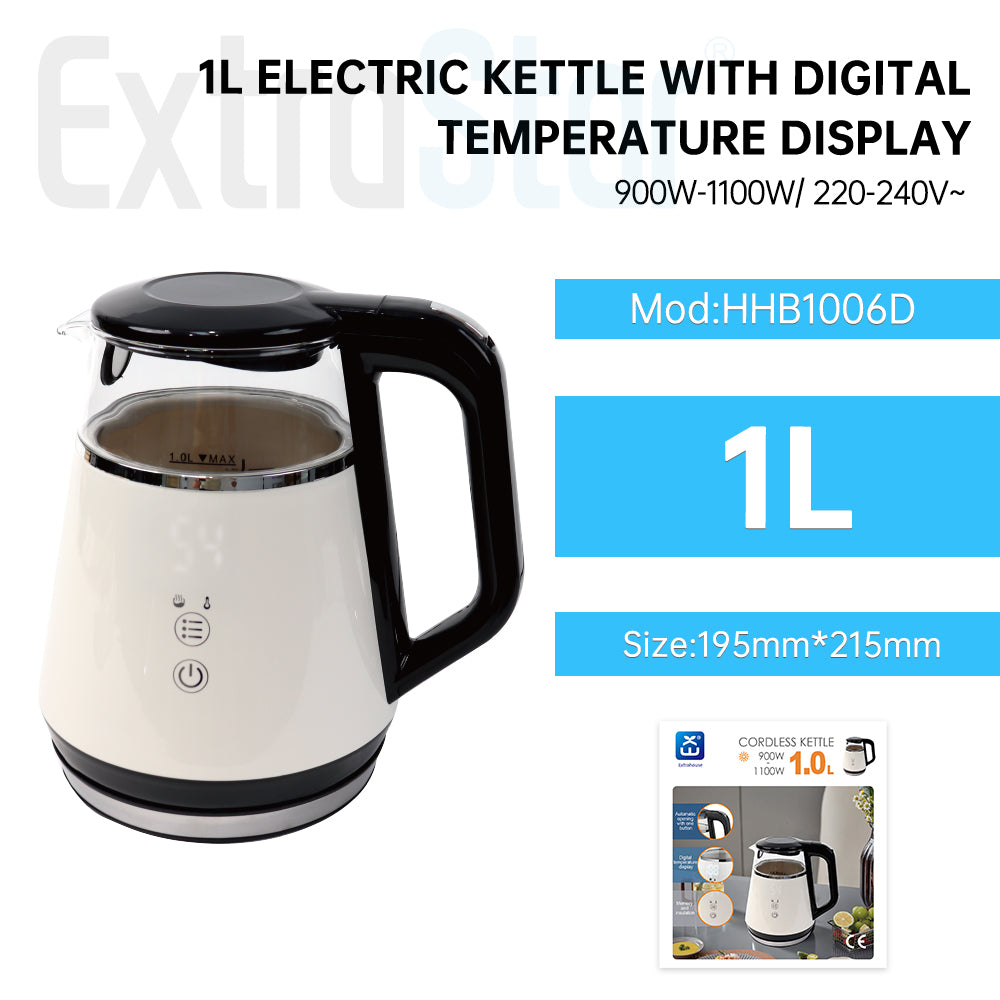 1L Cordless Electric Kettle with Digital Temperature Display (NHHB1006D)