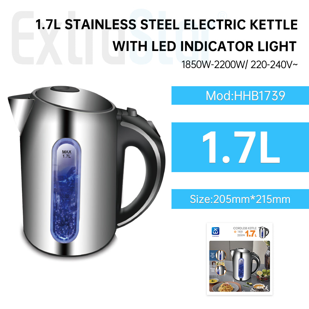 1.7L Cordless Stainless Steel Electric Kettle 
with LED Indicator Light (NHHB1739)