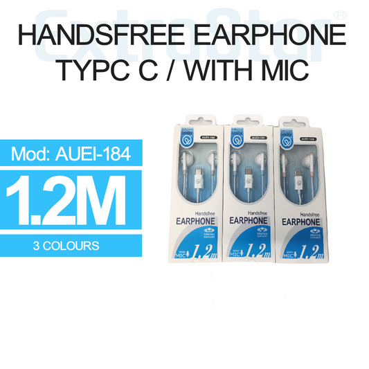 ExtraStar Type C Handsfree Earphone with Mic, 1.2M cable, 3 Colors Mixed, Model: DAUEI-184