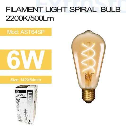 6W Filament Light Spiral Bulb E27, 2200K (AST64SP)