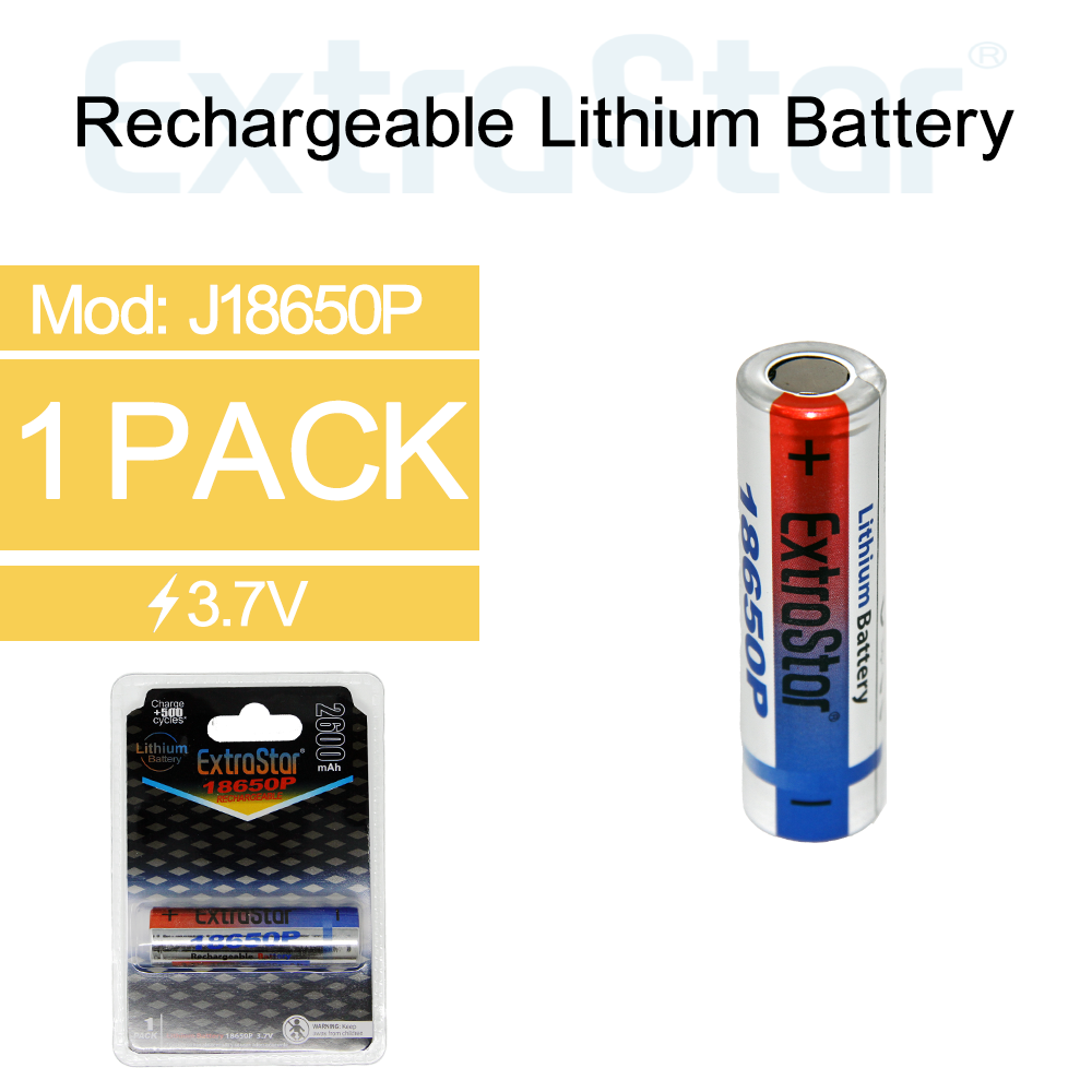 3.7 V18650 Rechargeable Lithium Battery, Flat Top (J18650P)