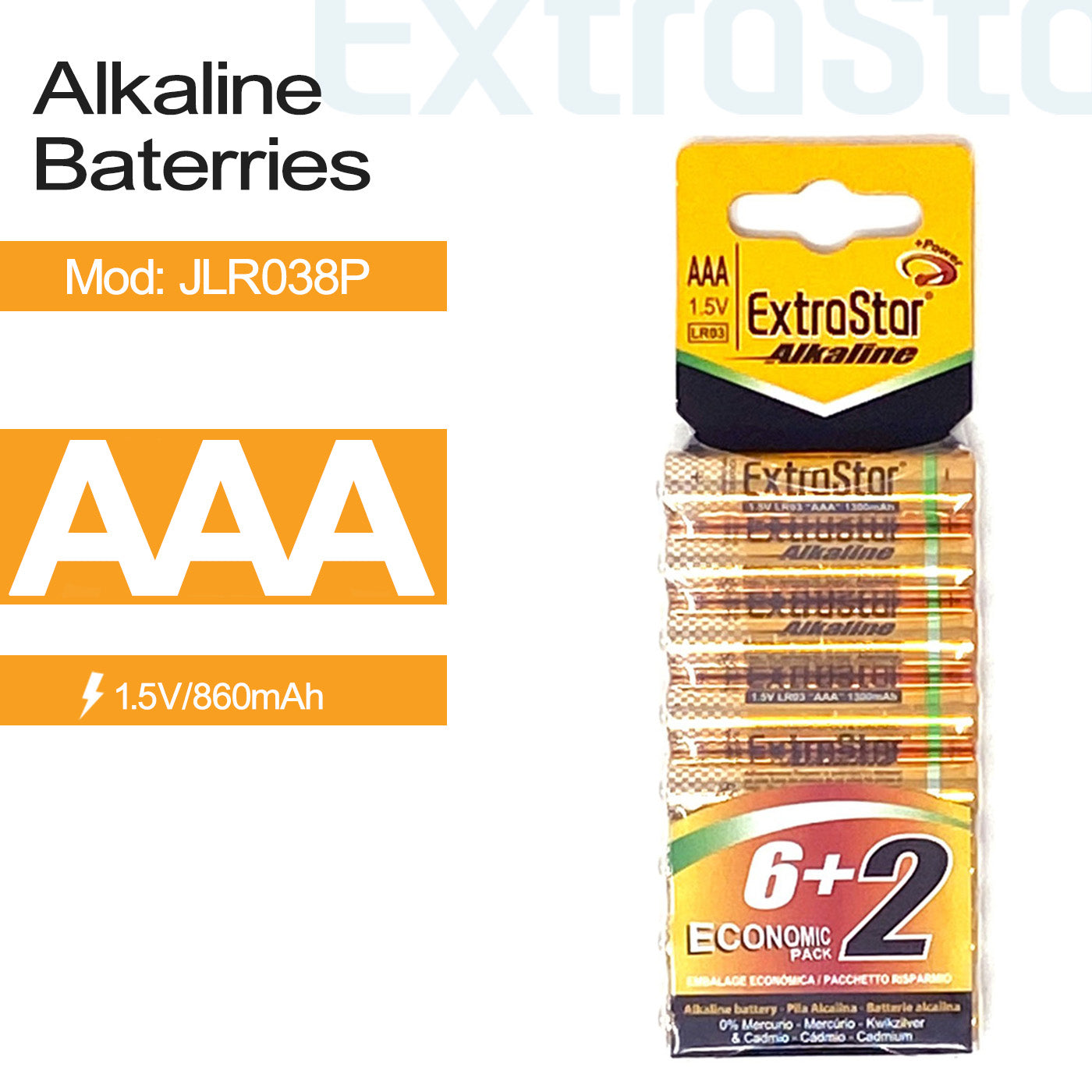 ExtraStar AAA Alkaline Battery (Pack of 8) (JLR038P)
