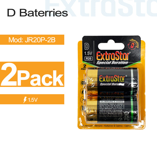 1.5V D Batteries, Pack of 2 (JR20P-2B)