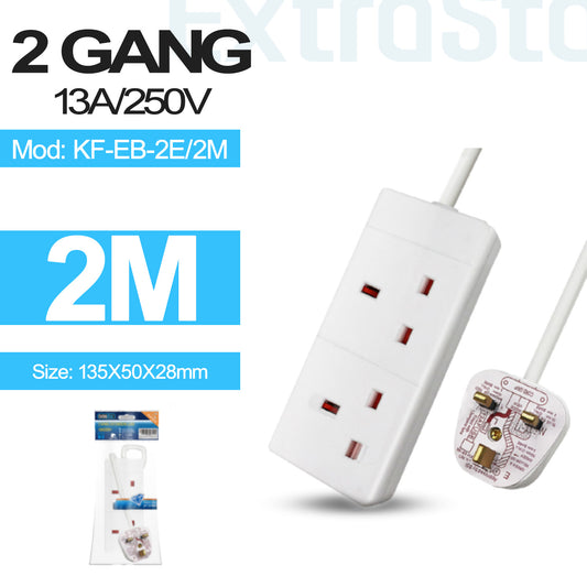 2 Gang Unswitched Extension Lead 2m (KF-EB-2E/2M)