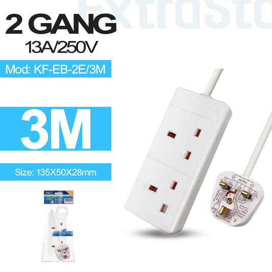 2 Gang Unswitched Extension Lead 3m (KF-EB-2E/3M)