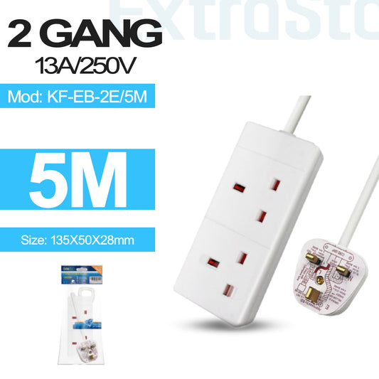 2 Gang Unswitched Extension Lead 5m (KF-EB-2E/5M)