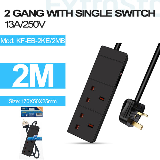 2 Gang Switched Extension Lead 2m Black (KF-EB-2KE/2MB)