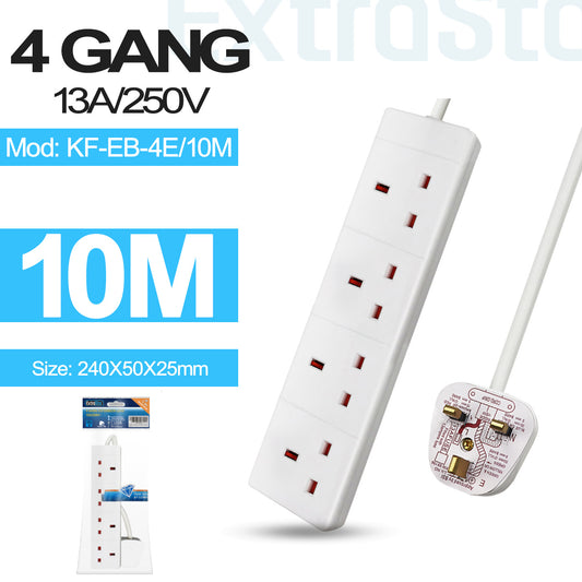 4 Gang Unswitched Extension Lead 10m White (KF-EB-4E/10M)