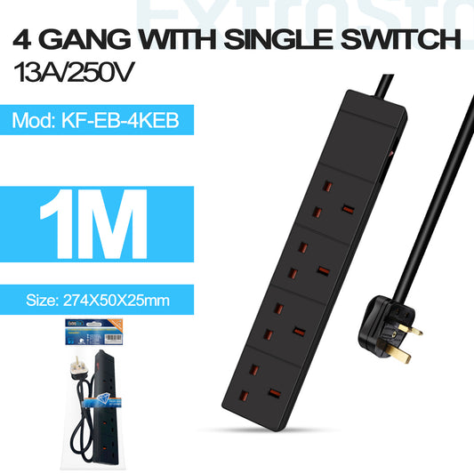 4 Gang Switched Extension Lead 1m Black (KF-EB-4KEB)