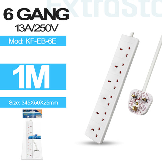 6 Gang Unswitched Extension Lead 1m (KF-EB-6E)