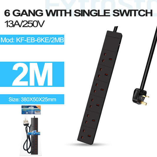 6 Gang Switched Extension Lead 1m Black (KF-EB-6KE/2MB)