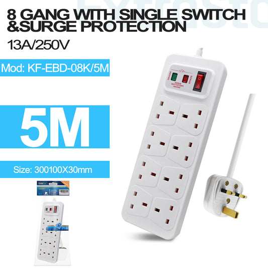 8 Gang Switched Surge-Protected Extension Lead 5m (KF-EBD-08K/5M)