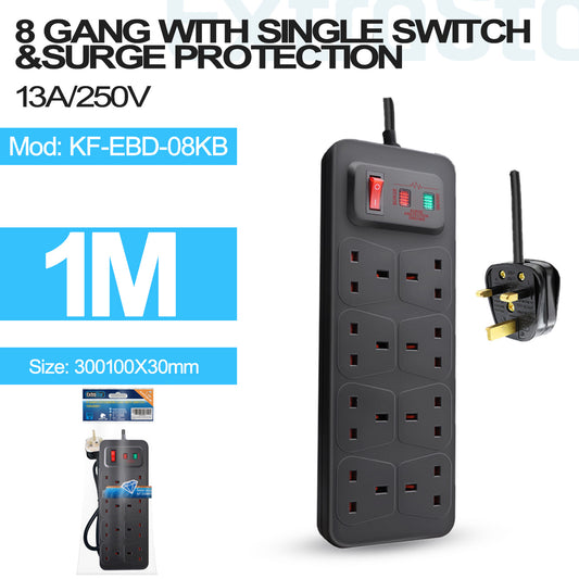 8 Gang Switched Surge-Protected Extension Lead 2m Black(KF-EBD-08KB)